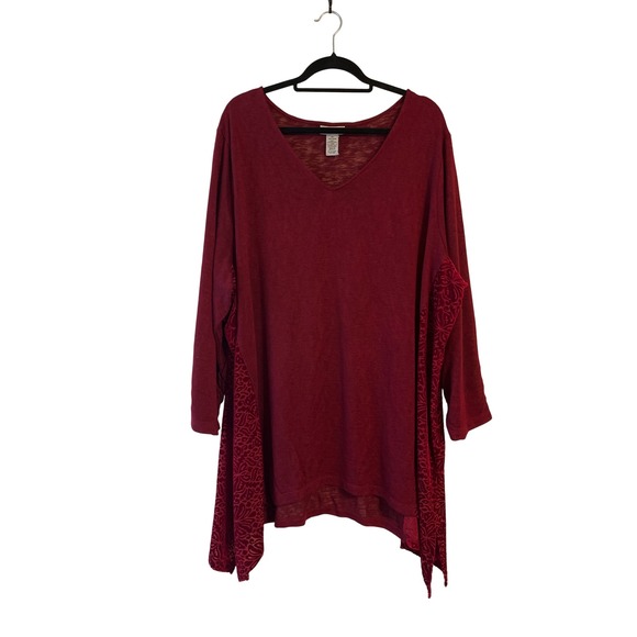 Catherines 3X Tunic Top Velvet Burnout Floral Long Sleeve V Neck Plus Size Boho - Picture 1 of 9